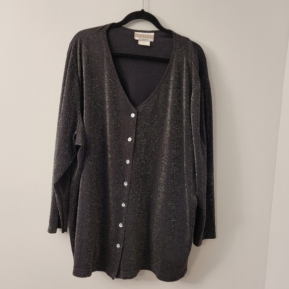 Vintage  Black and silver Metallic  Shimmer Festive Top Cardigan 4X - Picture 3 of 8